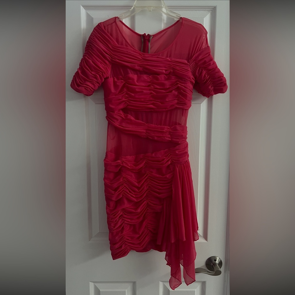 BCBGMaxAzria Hot Pink Ruched Chiffon Mini Dress - S